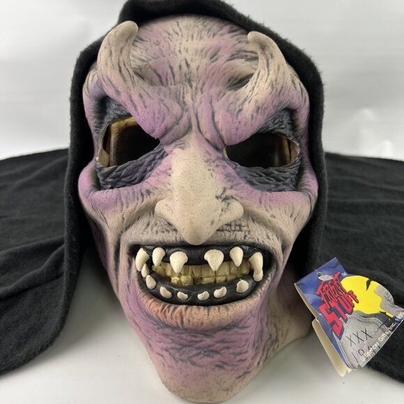 Vintage Spencer Gifts Evil Horned Mask Adult Hooded Style One Size Halloween USA - Picture 2 of 10